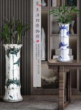 景德镇陶瓷器手绘青花中式水养插花富贵竹花瓶客厅玄关办公室摆件