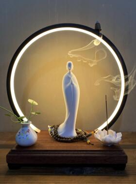 创意中式陶瓷白色无相佛像禅意家居摆饰室内玄关客厅会所软装饰品