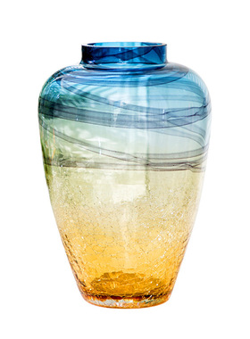 手工渐变玻璃花瓶 ins风轻奢水培插花花器 创意家居摆件客厅装饰