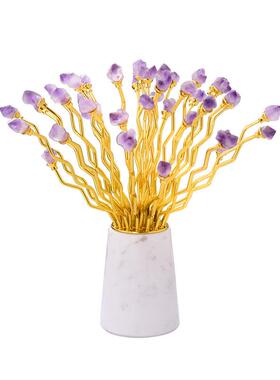 现代轻奢样板间高级感摆件客厅天然紫色植物花开富贵装饰家居饰品