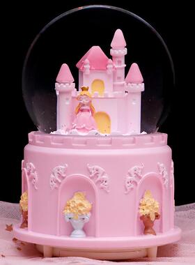 面公主城堡水球音乐少女心女SJQ生桌盒装饰摆件生日晶礼物精品店