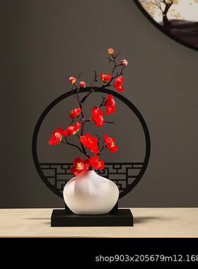 创意新中式客厅摆件酒柜玄关花瓶装饰书房陶瓷工艺品屏风摆设