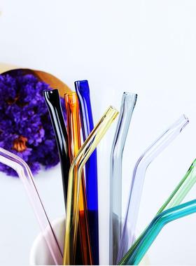 弯款扁口玻璃吸管高硼硅玻璃彩色儿童吸管七夕情人节礼物