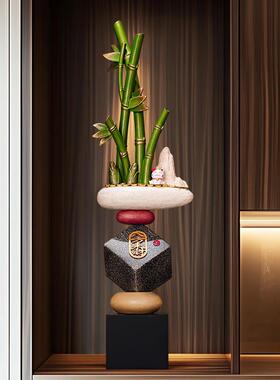 入户正对门屏风摆件石头竹节落地新中式客厅开放格办公室竖高装饰