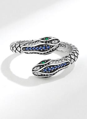 925 Sterling Silver Rings For Women Snake Shape Green E