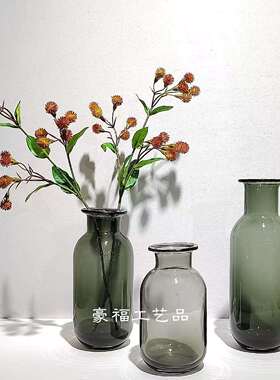 现代简约灰色玻璃花瓶摆件家居样板房客厅桌面插花装饰摆件