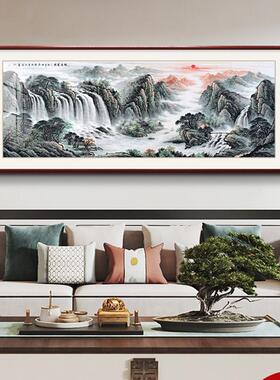 网红景新中式客厅旭日东发升山水饰画沙背墙室画办公背挂靠有山壁