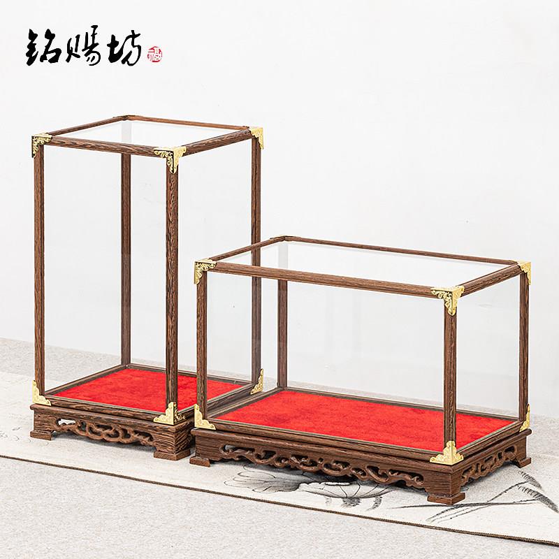Mahogany glass cover Guanyin Buddha statue cultural toys antique crafts ornaments chicken wing wood cage display dust cover customization