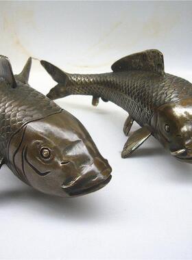 金属工艺品仿古铜鲤鱼居家办公创意铜对鱼装饰摆件