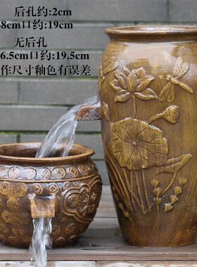 古法养鱼缸开 口缸陶罐庭院花园创意造景水循环过滤流水摆件缸