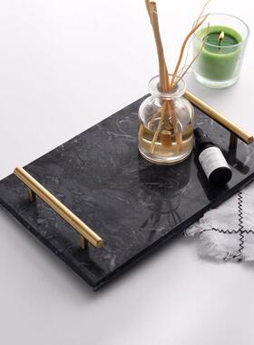 小西家 北欧风天然大理石金手柄托盘 首饰盘置物收纳盘家居摆件