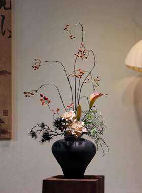 新中式陶瓷宋瓶摆件禅意韵花高级感插花民酒宿店玄RQM关家居装饰