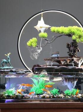 生态玻璃鱼缸造景假山流水摆件循环水客厅创意办公室玄关柜装饰品