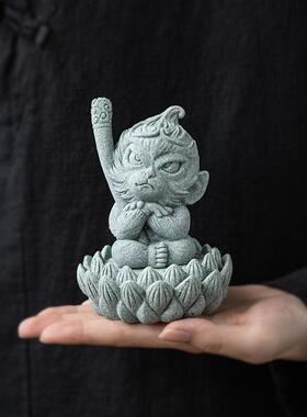 新款直销青砂石国潮风齐天大圣人物摆件创意园艺水族鱼缸造景可爱