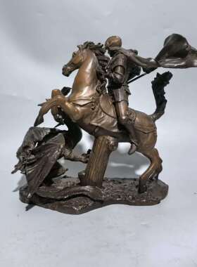 仿古欧式屠龙人物铜摆件 骑士骑兵做旧铜像家居办公摆设装饰品