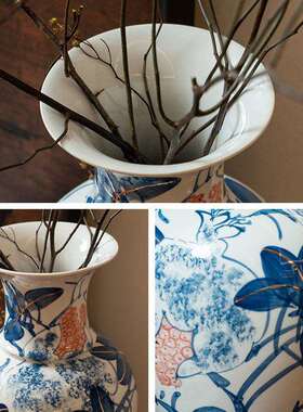 匠十三 《花开富贵》新中式陶瓷花瓶客厅复古青花瓷玄关装饰品