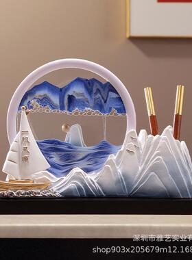 创意书房品居新中式玄关客厅家流沙摆件笔筒树XHG脂工艺饰创装意