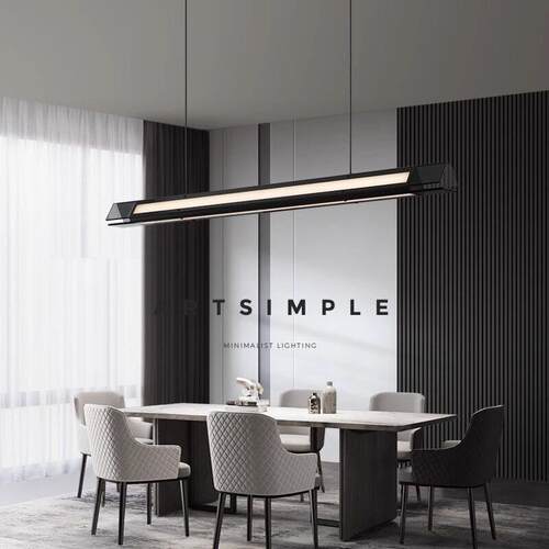 意式轻奢饭厅吊灯高级感玻璃餐桌吊灯现代极简设计师一字长条吊灯 - 图0