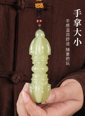 降魔杵手把件青玉手工雕刻文玩解压招财平安桌面装饰摆饰男士送礼
