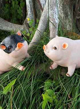 装饰居场花雕塑农猪小黑猪仿真动物大白园摆件家摆件树脂客厅模型