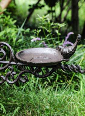 复古铸铁吊钩低头鸟食盆墙挂喂鸟器铁艺壁饰庭院花园院子装饰品