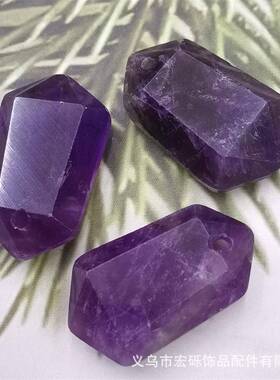 天然石水晶玛瑙切角几何双尖六边形六棱柱项链坠子饰品配件