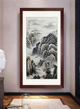 有山水画、手绘国画、山水画、泰山神韵、竖版、门厅挂画、中国装