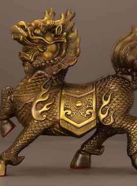 黄铜麒麟摆件一对铜火麒麟财福麒麟家居店铺乔迁开业装饰工艺礼品