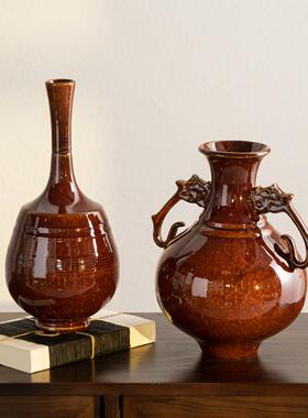 新品侘寂风高端手工仿古钧窑宋代美学陶瓷花瓶客厅复古装饰