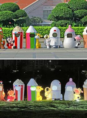 户外卡通动物垃圾桶玻璃钢雕塑发光摆件公园风景区幼儿园装饰美陈