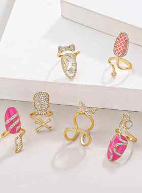 欧美潮流几何镶众钻开口22030462指甲戒指女ins小美设计气精致甲