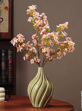 美式复古螺纹花瓶摆件陶瓷插花干花花器客厅玄关家居电视柜装饰品