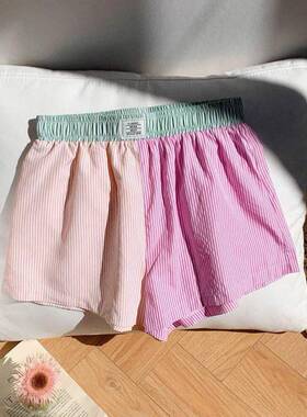 Women's Patchwork & Striped Print Elastic Waist Shorts