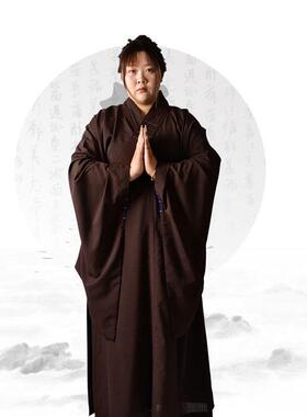 海青居士服女海清僧衣服僧服长衫袈裟大褂和尚服咖啡色黑色木兰色