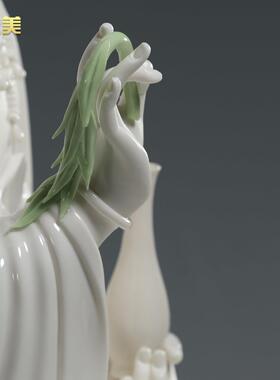 微美陶瓷12至19寸白瓷古莲观音佛像家用供奉摆件南海观世音菩萨像