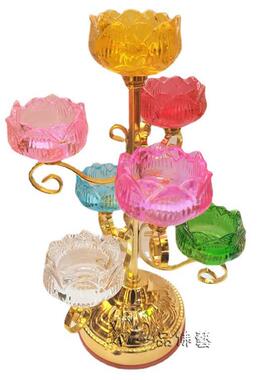铜仿灯座琉星莲七花酥油灯架家用佛前供灯佛具蜡FVT烛璃台