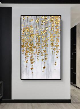现代简约抽象画黄色小花玄关竖版大幅装饰画客厅走廊过道手绘油画