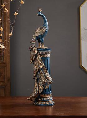 直销新款国潮新中式孔雀摆件酒店客厅电视柜酒柜玄关装饰品摆设乔