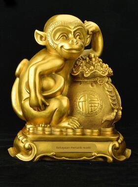 纯铜猴子摆件生肖猴金猴送福聚宝盆猴客厅办公室店铺装饰商务礼品