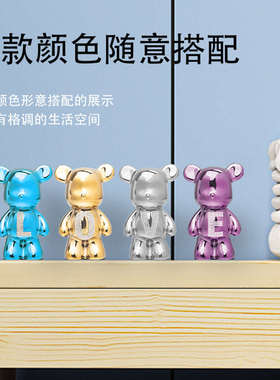网红潮玩公仔暴力熊小号摆件高级感轻奢风客厅桌面玄关酒柜装饰品