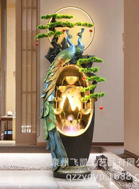 创意孔雀假山喷泉流水摆件客厅别墅茶楼公室落地鱼池家居装饰品