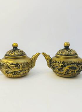 黄铜龙凤小茶壶客厅茶几喝茶铜创意鸳鸯小茶壶小铜器
