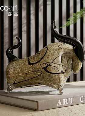 邸高家居 新中式样板间入户玄关装饰画牛摆件 软装搭配设计师饰品