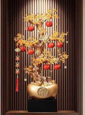 高档事事如财意柿子发树玄关摆客厅落地招财件饰乔迁新居开装业礼