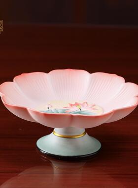 莲花供果盘陶瓷高脚贡品盘家用供佛具观音上供干果盘果碟供奉托盘