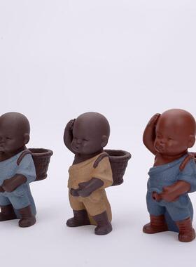 创意紫砂撒尿小和尚茶宠摆件尿童娃娃喷水陶瓷人物工艺礼品摆饰茶