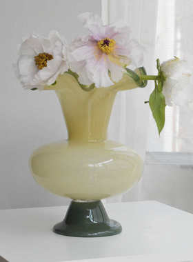 中古法式复古高脚铃兰风灯花瓶中古琉璃花瓶装饰品高颜值艺术玻璃