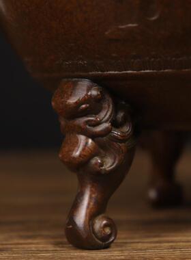 古玩铜器收藏 苏工黄铜雕花三足香炉 家居装饰创意礼品工艺品