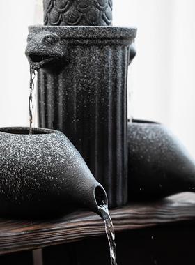 古法鱼缸生态缸养鱼景观造景过滤器流水摆件循环水出水口陶罐全套