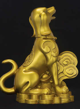 铜狗摆件纯黄铜坐地生财招财狗生肖狗西北缺角家居客厅看门狗工艺